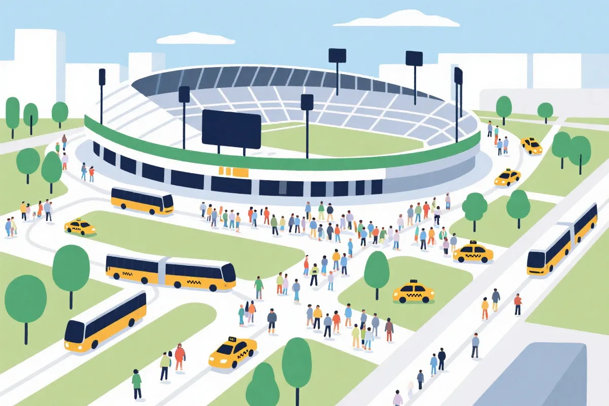 比赛日球场周边交通与人流动线示意的旅行插图